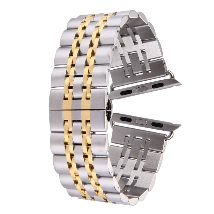 Rynx | 22mm Men Hidden Butterfly Buckle 7 Beads Stainless Steel Watch Band for Apple Watch 38mm(Silver Gold)