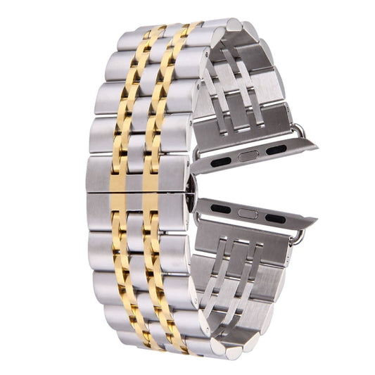 Rynx | 22mm Men Hidden Butterfly Buckle 7 Beads Stainless Steel Watch Band for Apple Watch 38mm(Silver Gold)