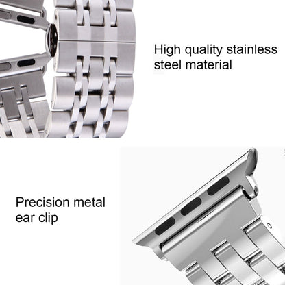 Rynx | 22mm Men Hidden Butterfly Buckle 7 Beads Stainless Steel Watch Band for Apple Watch 38mm(Silver Gold)