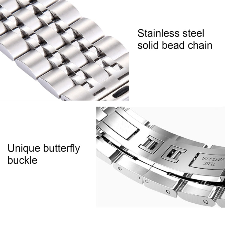 Rynx | 22mm Men Hidden Butterfly Buckle 7 Beads Stainless Steel Watch Band for Apple Watch 38mm(Silver Gold)