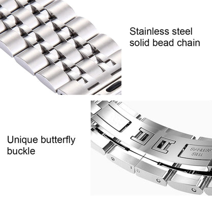 Rynx | 22mm Men Hidden Butterfly Buckle 7 Beads Stainless Steel Watch Band for Apple Watch 38mm(Silver Gold)