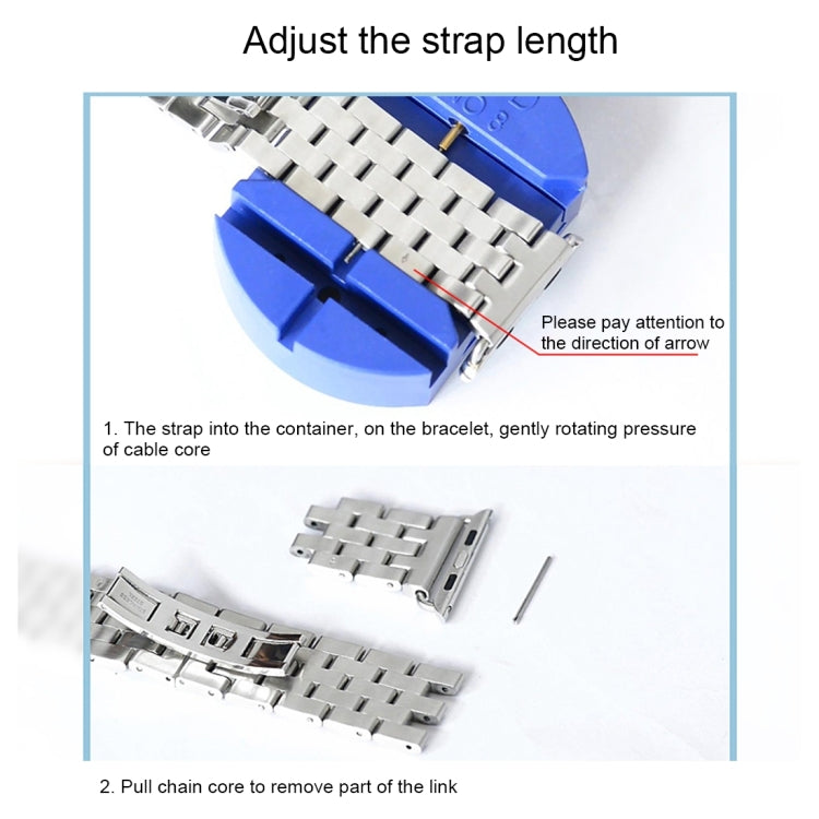 Rynx | 22mm Men Hidden Butterfly Buckle 7 Beads Stainless Steel Watch Band for Apple Watch 38mm(Silver Gold)
