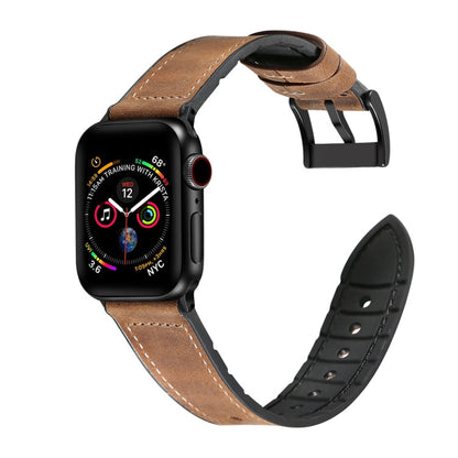 Rynx | Crazy Horse Texture TPU + Stainless Steel Watch Band for Apple Watch Series 7 45mm / 6 & SE & 5 & 4 44mm / 3 & 2 & 1 42mm (Brown)