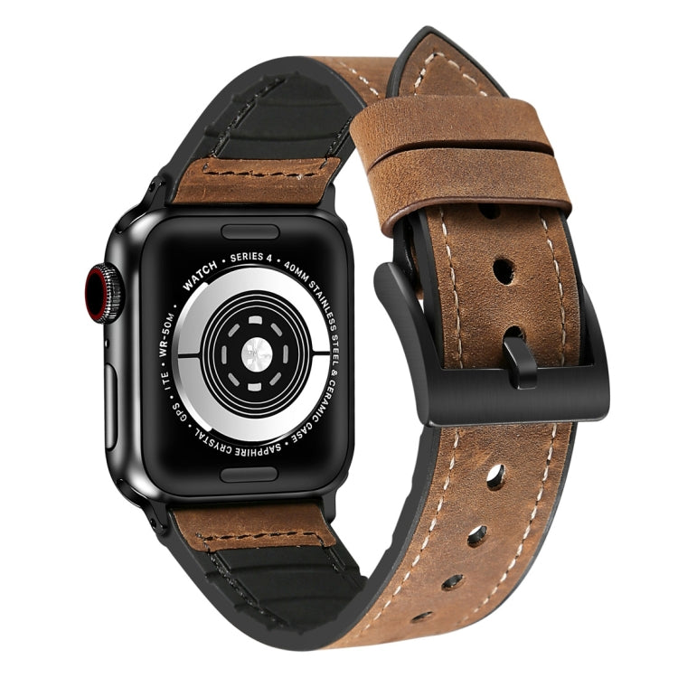Rynx | Crazy Horse Texture TPU + Stainless Steel Watch Band for Apple Watch Series 7 45mm / 6 & SE & 5 & 4 44mm / 3 & 2 & 1 42mm (Brown)
