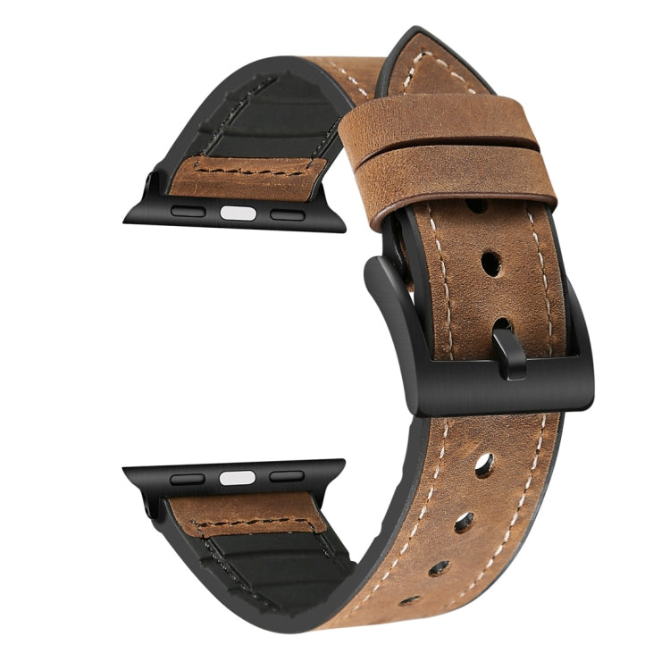 Rynx | Crazy Horse Texture TPU + Stainless Steel Watch Band for Apple Watch Series 7 45mm / 6 & SE & 5 & 4 44mm / 3 & 2 & 1 42mm (Brown)