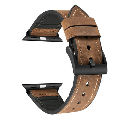 Rynx | Crazy Horse Texture TPU + Stainless Steel Watch Band for Apple Watch Series 7 45mm / 6 & SE & 5 & 4 44mm / 3 & 2 & 1 42mm (Brown)