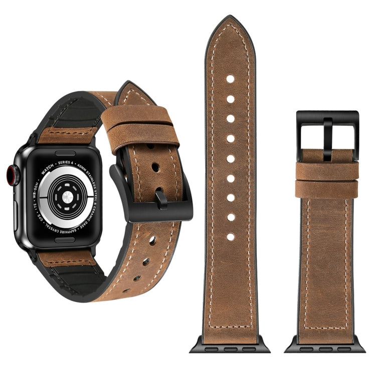 Rynx | Crazy Horse Texture TPU + Stainless Steel Watch Band for Apple Watch Series 7 45mm / 6 & SE & 5 & 4 44mm / 3 & 2 & 1 42mm (Brown)