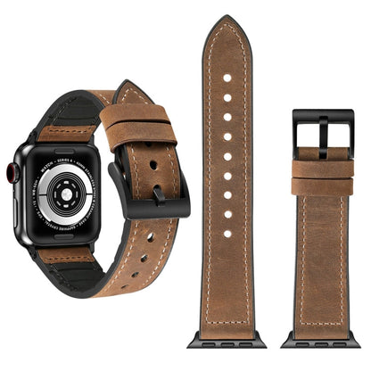 Rynx | Crazy Horse Texture TPU + Stainless Steel Watch Band for Apple Watch Series 7 45mm / 6 & SE & 5 & 4 44mm / 3 & 2 & 1 42mm (Brown)