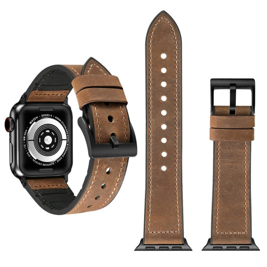 Rynx | Crazy Horse Texture TPU + Stainless Steel Watch Band for Apple Watch Series 7 45mm / 6 & SE & 5 & 4 44mm / 3 & 2 & 1 42mm (Brown)