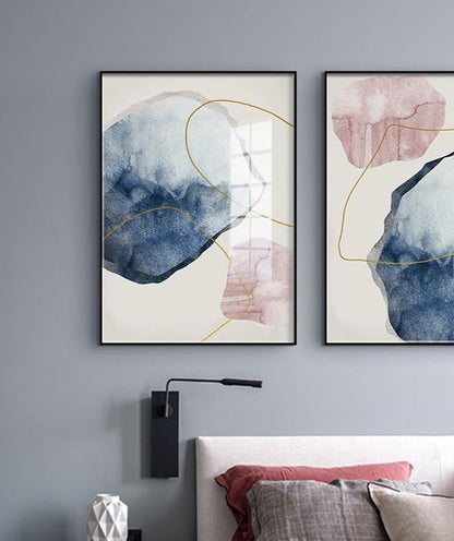 Rynx | blue watercolor canvas prints paintings golden lines poster Nordic wall art pictures on canvas living room home decoration