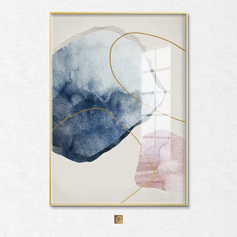 Rynx | blue watercolor canvas prints paintings golden lines poster Nordic wall art pictures on canvas living room home decoration