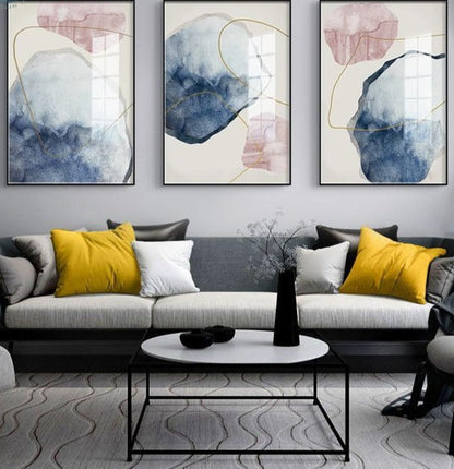 Rynx | blue watercolor canvas prints paintings golden lines poster Nordic wall art pictures on canvas living room home decoration