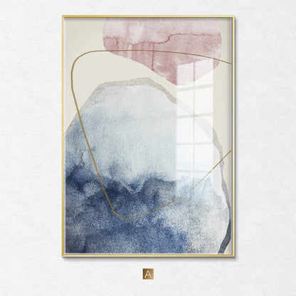 Rynx | blue watercolor canvas prints paintings golden lines poster Nordic wall art pictures on canvas living room home decoration