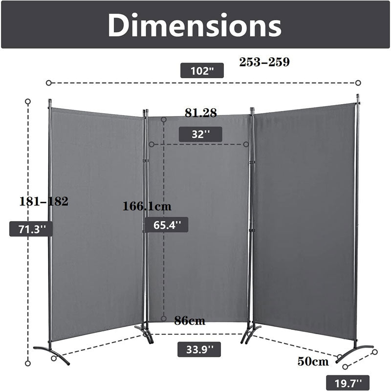 Rynx | Indoor Room Divider, Portable Office Partition, Room Divider Wall Screen 3 Pieces, Folding Partition Privacy Screen Wall
