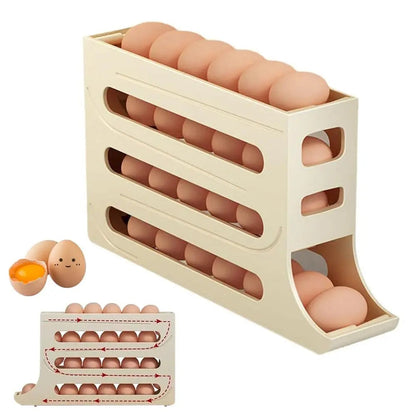 Rynx | Automatic Egg Holder with Rolling Function – 4-Tier Egg Organizer for Refrigerator & Kitchen