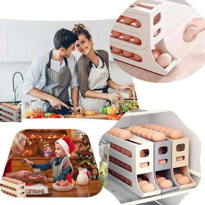 Rynx | Automatic Egg Holder with Rolling Function – 4-Tier Egg Organizer for Refrigerator & Kitchen
