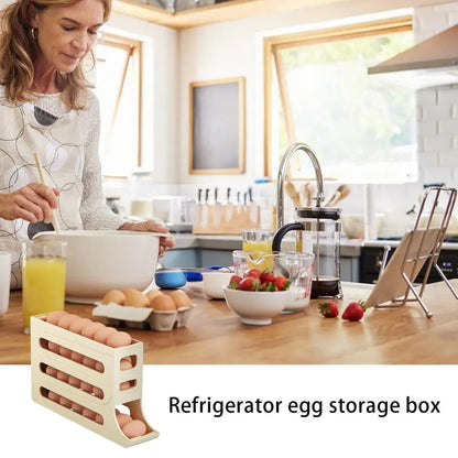Rynx | Automatic Egg Holder with Rolling Function – 4-Tier Egg Organizer for Refrigerator & Kitchen