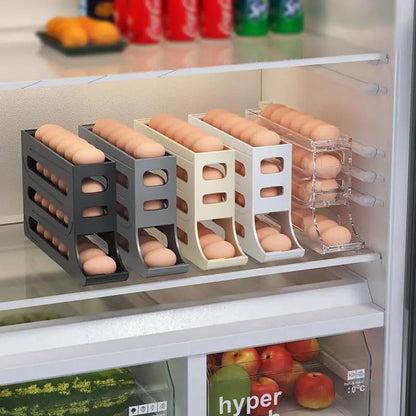 Rynx | Automatic Egg Holder with Rolling Function – 4-Tier Egg Organizer for Refrigerator & Kitchen