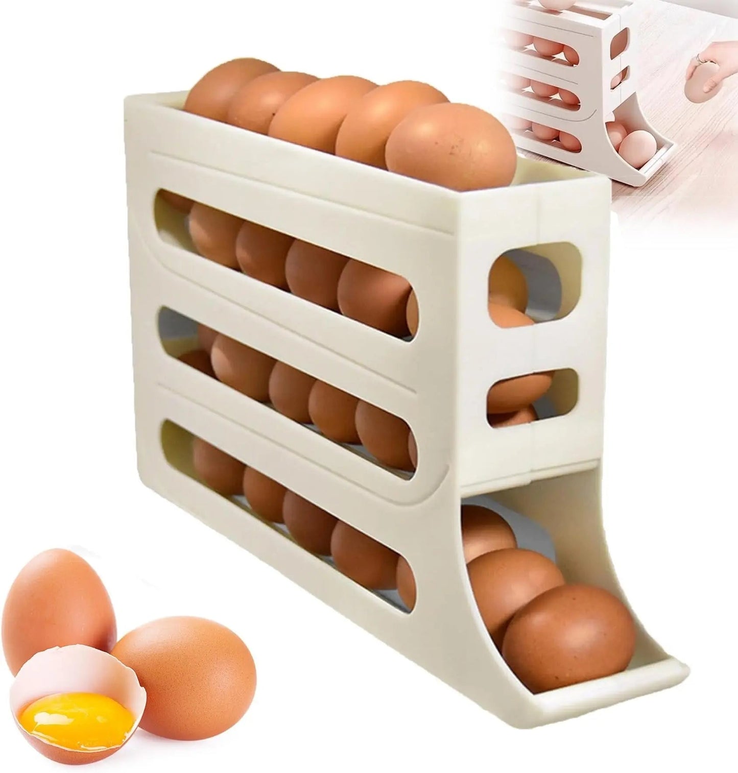 Rynx | Automatic Egg Holder with Rolling Function – 4-Tier Egg Organizer for Refrigerator & Kitchen