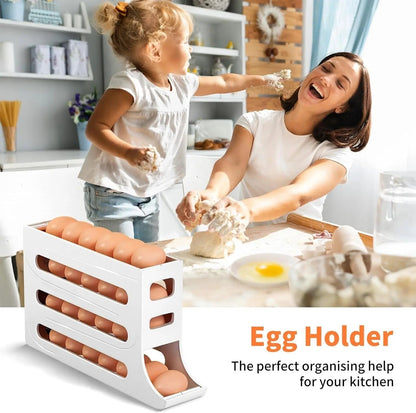 Rynx | Automatic Egg Holder with Rolling Function – 4-Tier Egg Organizer for Refrigerator & Kitchen