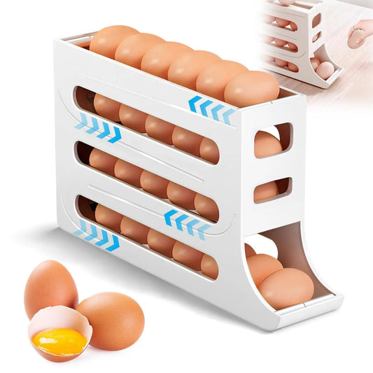 Rynx | Automatic Egg Holder with Rolling Function – 4-Tier Egg Organizer for Refrigerator & Kitchen
