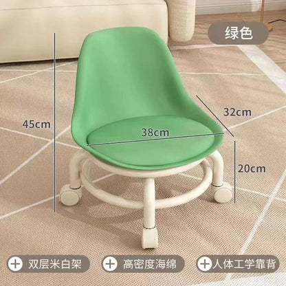 Rynx | Low Stool Ottoman, Weight Capacity Children's Stool, Backrest, Small, Living Room Ottoman, Low Chair, Small, Nappa Leather Fabric, Thick, Waterproof, Quiet Wheels, 360 Degrees