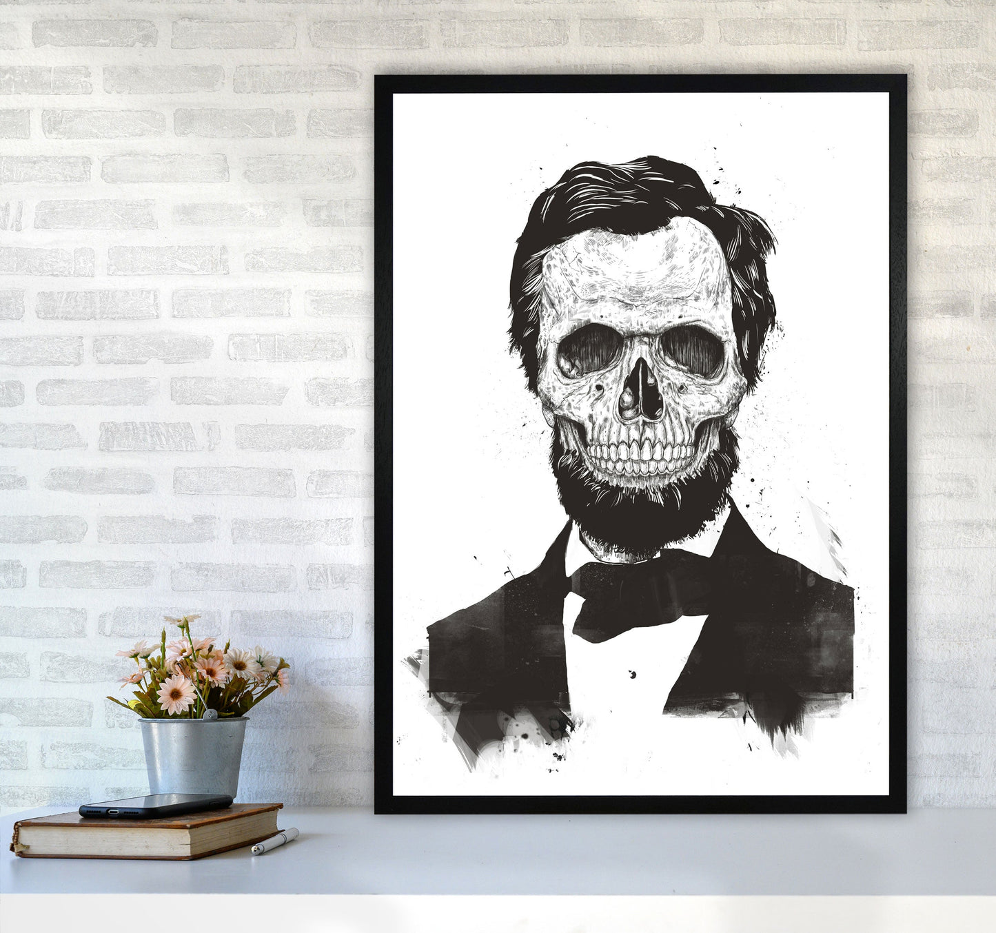 Rynx | Dead Lincoln Skull B&W Modern Art Print by Balaz Solti