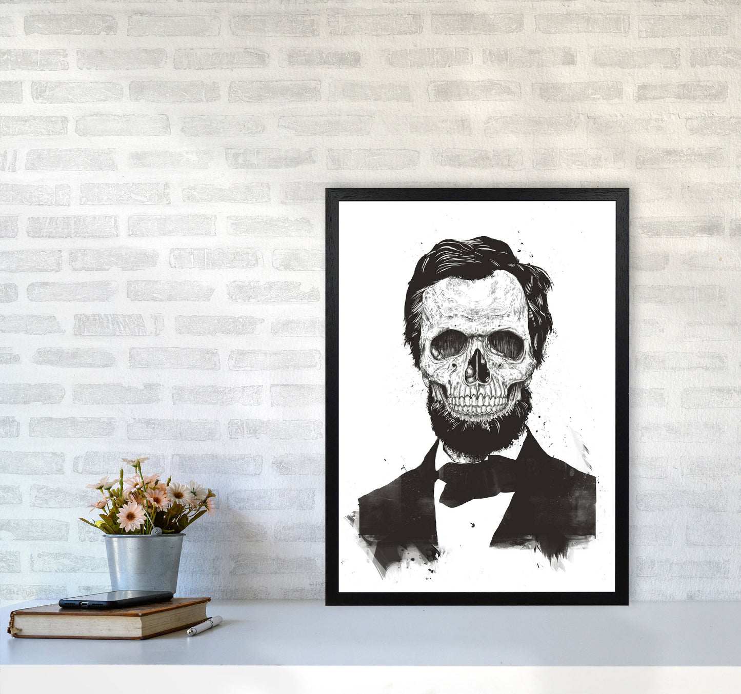 Rynx | Dead Lincoln Skull B&W Modern Art Print by Balaz Solti