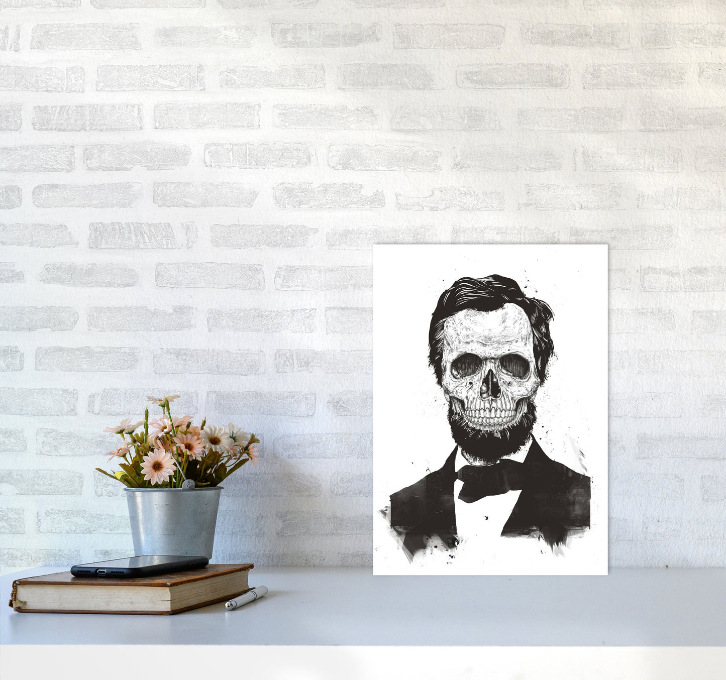 Rynx | Dead Lincoln Skull B&W Modern Art Print by Balaz Solti