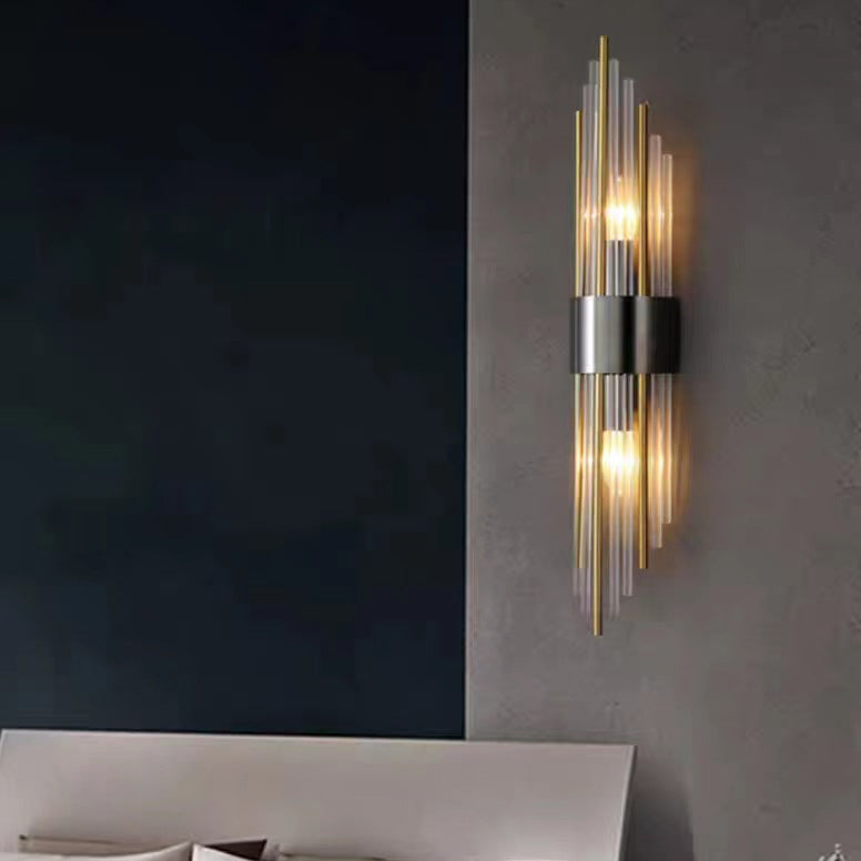 Rynx | Contemporary Nordic Round Pipe Long Stainless Steel Crystal 2-Light Wall Sconces Lamp For Living Room