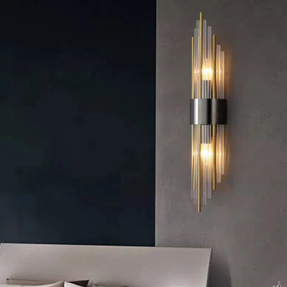 Rynx | Contemporary Nordic Round Pipe Long Stainless Steel Crystal 2-Light Wall Sconces Lamp For Living Room