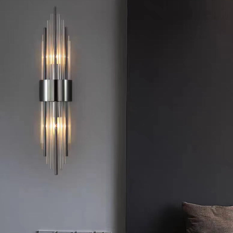 Rynx | Contemporary Nordic Round Pipe Long Stainless Steel Crystal 2-Light Wall Sconces Lamp For Living Room