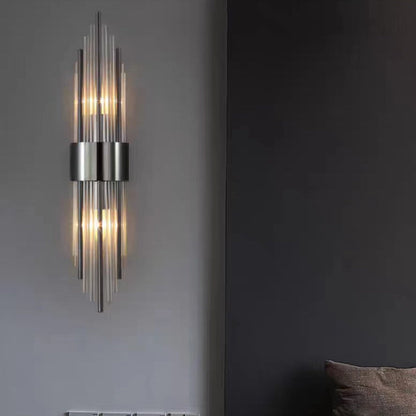 Rynx | Contemporary Nordic Round Pipe Long Stainless Steel Crystal 2-Light Wall Sconces Lamp For Living Room