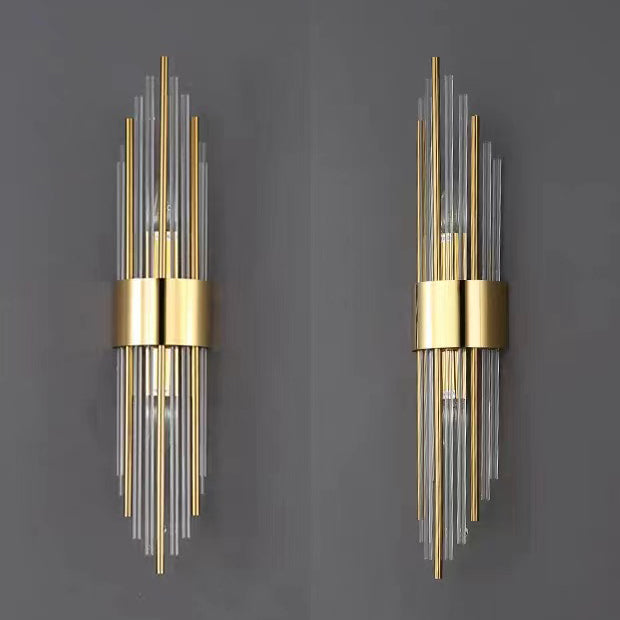 Rynx | Contemporary Nordic Round Pipe Long Stainless Steel Crystal 2-Light Wall Sconces Lamp For Living Room