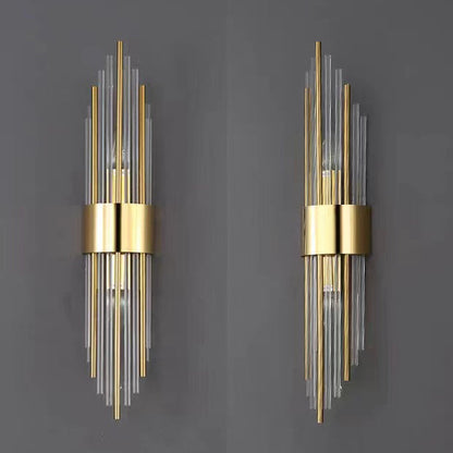 Rynx | Contemporary Nordic Round Pipe Long Stainless Steel Crystal 2-Light Wall Sconces Lamp For Living Room