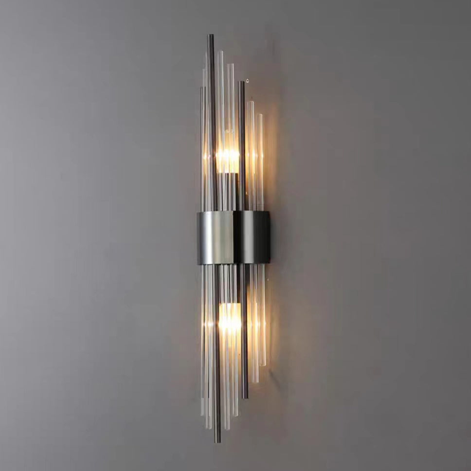 Rynx | Contemporary Nordic Round Pipe Long Stainless Steel Crystal 2-Light Wall Sconces Lamp For Living Room