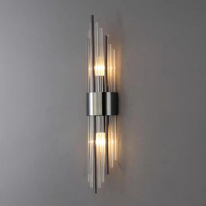 Rynx | Contemporary Nordic Round Pipe Long Stainless Steel Crystal 2-Light Wall Sconces Lamp For Living Room