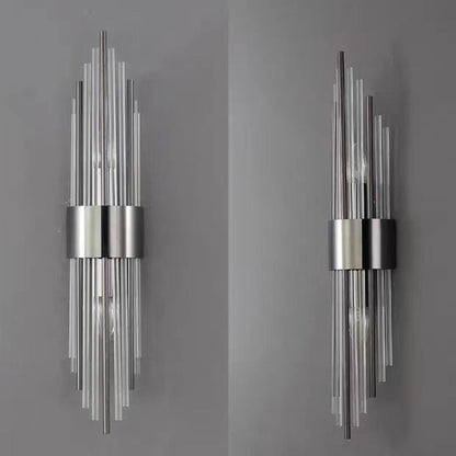 Rynx | Contemporary Nordic Round Pipe Long Stainless Steel Crystal 2-Light Wall Sconces Lamp For Living Room