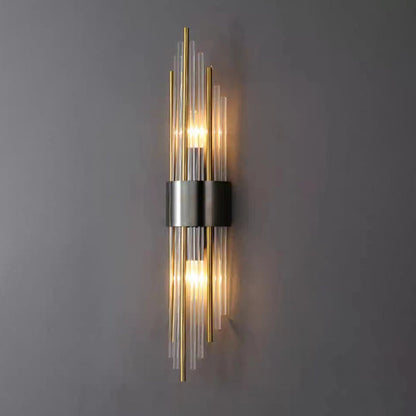 Rynx | Contemporary Nordic Round Pipe Long Stainless Steel Crystal 2-Light Wall Sconces Lamp For Living Room