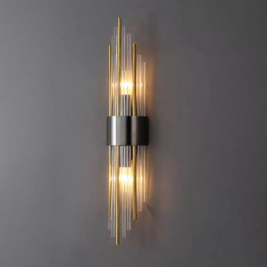 Rynx | Contemporary Nordic Round Pipe Long Stainless Steel Crystal 2-Light Wall Sconces Lamp For Living Room