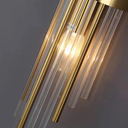 Rynx | Contemporary Nordic Round Pipe Long Stainless Steel Crystal 2-Light Wall Sconces Lamp For Living Room