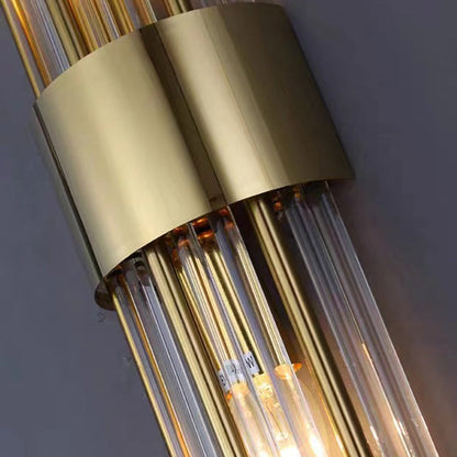Rynx | Contemporary Nordic Round Pipe Long Stainless Steel Crystal 2-Light Wall Sconces Lamp For Living Room
