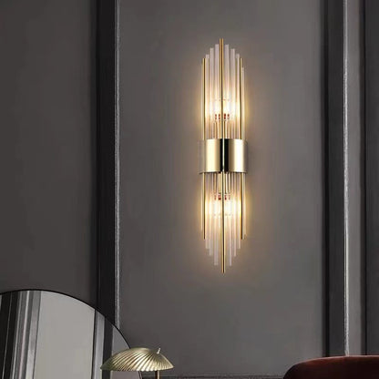 Rynx | Contemporary Nordic Round Pipe Long Stainless Steel Crystal 2-Light Wall Sconces Lamp For Living Room
