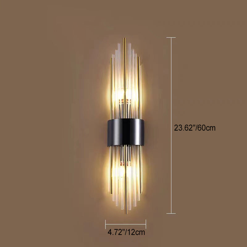 Rynx | Contemporary Nordic Round Pipe Long Stainless Steel Crystal 2-Light Wall Sconces Lamp For Living Room