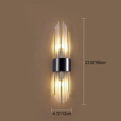 Rynx | Contemporary Nordic Round Pipe Long Stainless Steel Crystal 2-Light Wall Sconces Lamp For Living Room