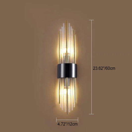 Rynx | Contemporary Nordic Round Pipe Long Stainless Steel Crystal 2-Light Wall Sconces Lamp For Living Room