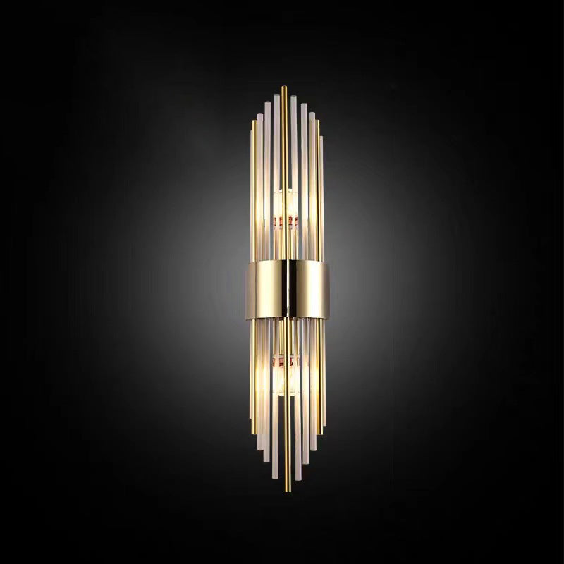 Rynx | Contemporary Nordic Round Pipe Long Stainless Steel Crystal 2-Light Wall Sconces Lamp For Living Room
