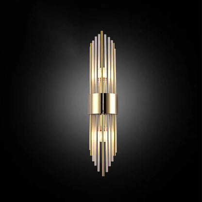 Rynx | Contemporary Nordic Round Pipe Long Stainless Steel Crystal 2-Light Wall Sconces Lamp For Living Room