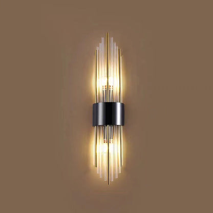 Rynx | Contemporary Nordic Round Pipe Long Stainless Steel Crystal 2-Light Wall Sconces Lamp For Living Room