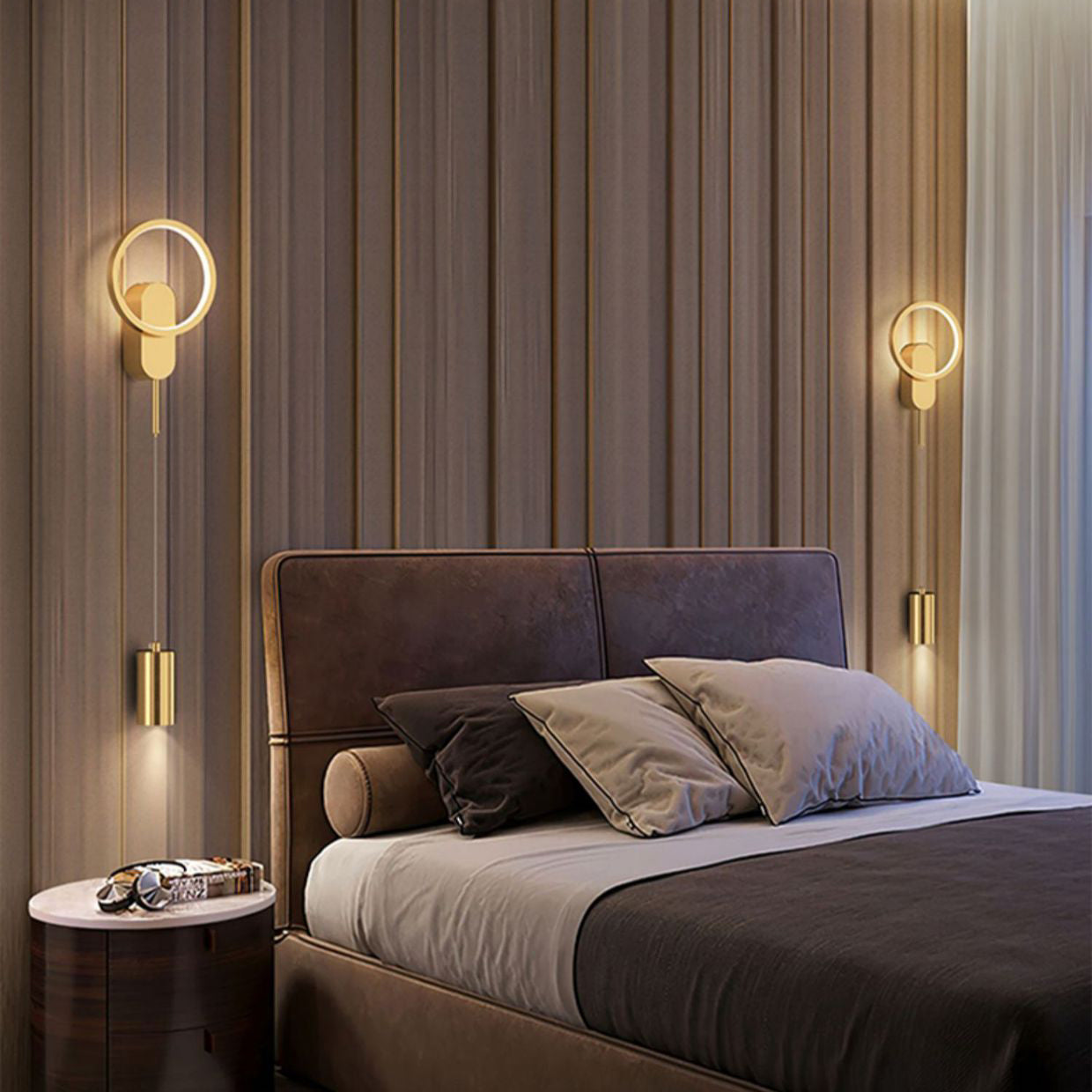 Rynx | Modern Minimalist Cylinder Circle Iron Umbrella LED Wall Light Lamp for Bedroom